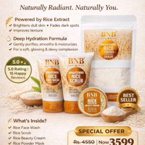 BNB Dewy Skin Bundle with Rice Face Wash, Rice Scrub, Beauty Cream and Powder Mask